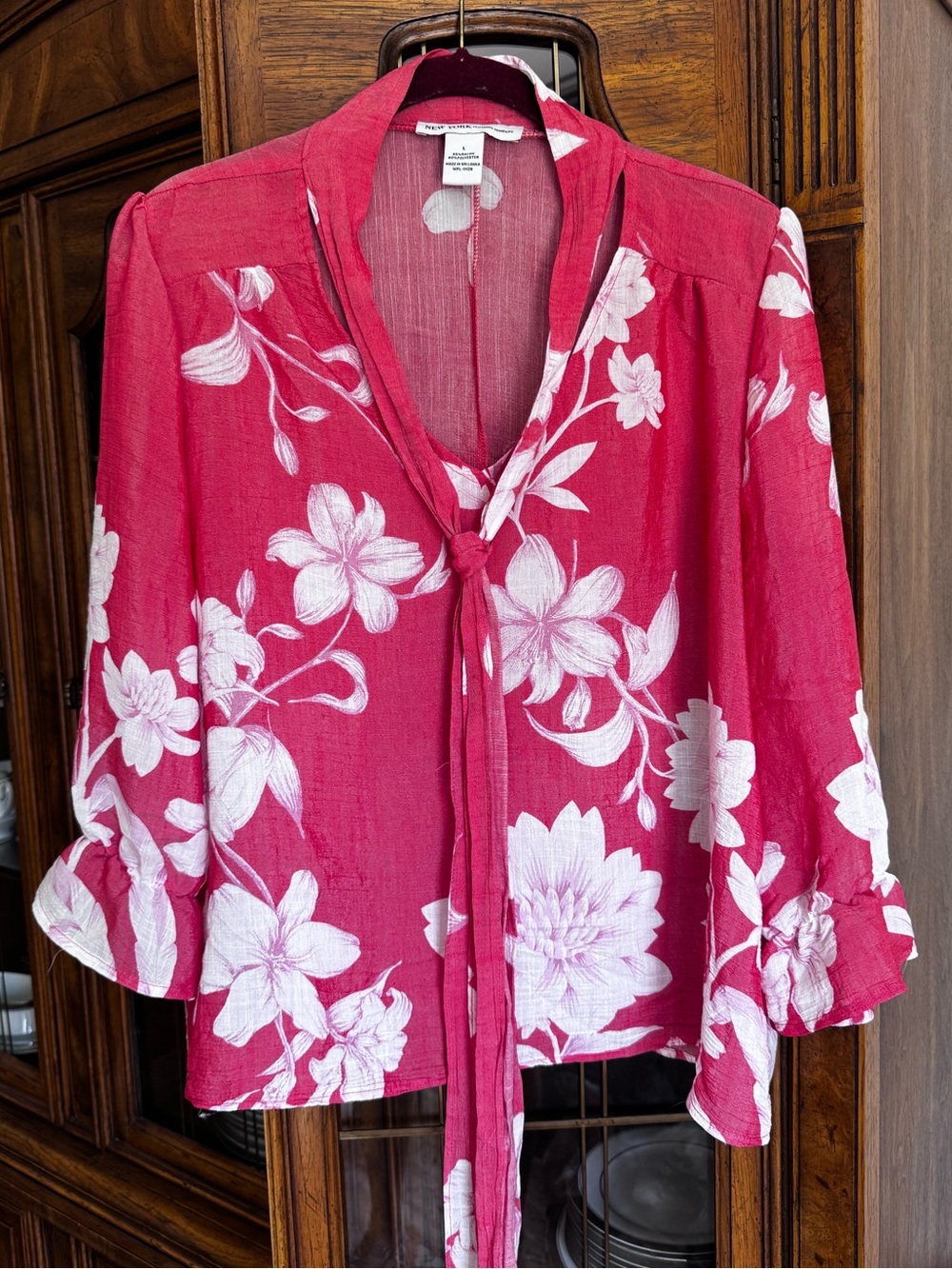 Coral Pink Floral Tie-Detail Blouse for Women